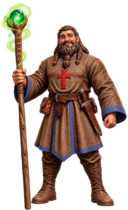 Friar Little John with magic staff